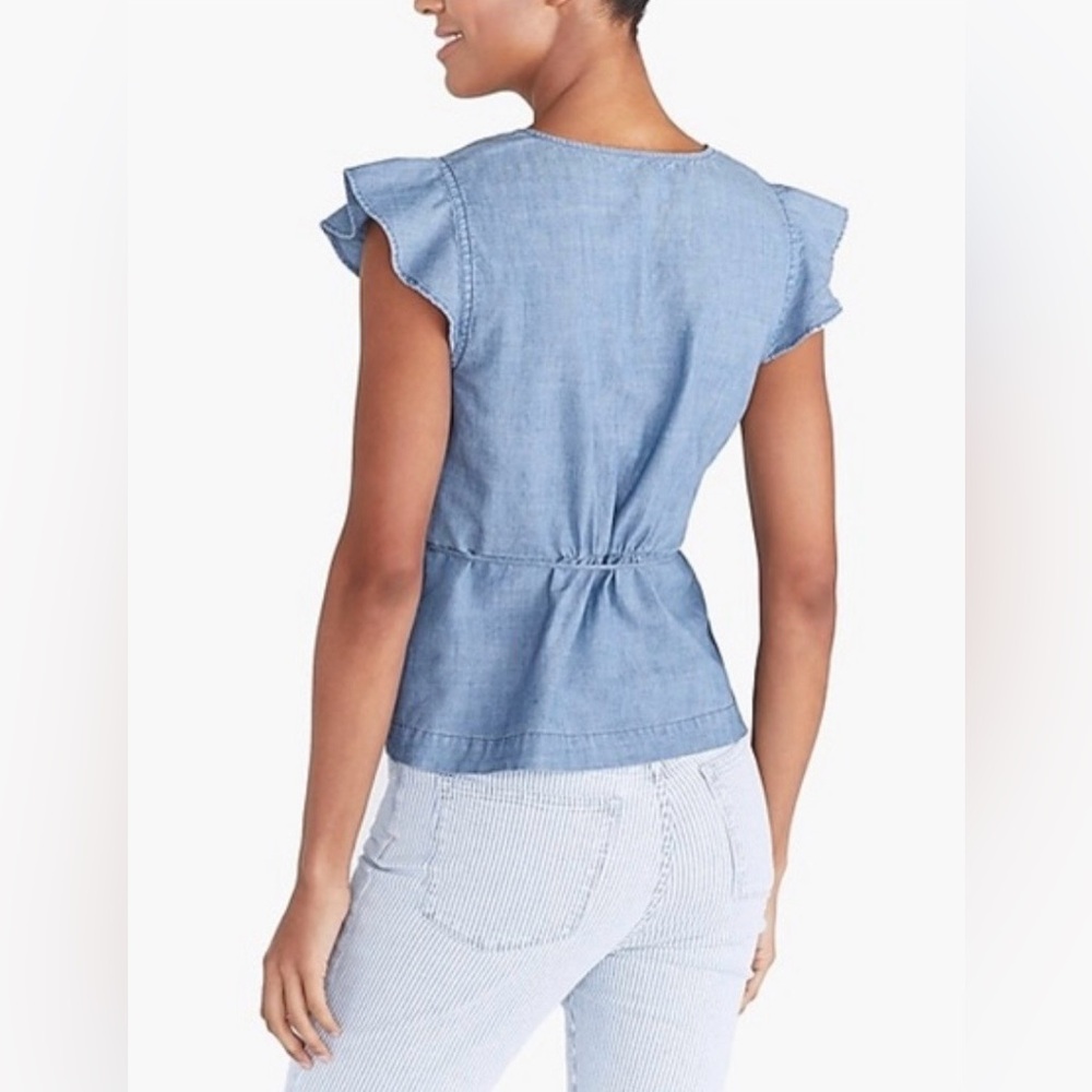 J. Crew Factory Chambray Wrap Blouse 💙🩵 - Picture 2 of 11